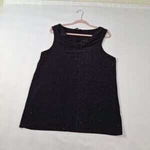 Womens Plus Sz 1X Black Shimmer Sleeveless Tank Top With Cowl Neck Stretchy